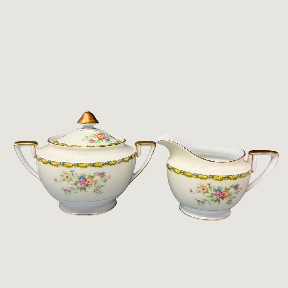 Vintage Noritake Morimura Creamer and Sugar Bowl Set Floral Gold Trim Japan